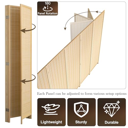 WelFurGeer 8 Panel Bamboo Room Divider, Folding Privacy Screen for Room Separation, Natural Wood Room Partitions and Dividers, Patio Privacy Panels, Decorative Wall Divider for Home, Office, Studio WelFurGeer