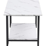 Nicemoods 39.37" Coffee Table, 2 Layers 1.5cm Thick Marble MDF Rectangle Tabletop Iron Coffee Table, Dining Room, Coffee Shop, Restaurant, White Top (White+ Black Leg) Nicemoods
