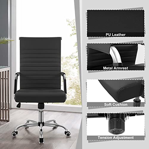 Shahoo PU Leather Office Chair, Mid-Back Chairs, Executive Swivel Armchair for Conference Room, Home Offices, Black Shahoo
