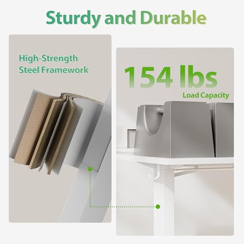Agilestic 48 Inch Electric Standing Desk with Drawers, Adjustable Desk with Storage Shelf, Stand Up Home Office Computer Table, Splice Board, White Agilestic
