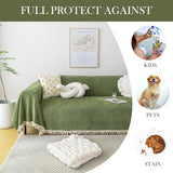 HANDONTIME Green Sofa Cover Vintage Couch Cover for Dogs 71" X118" Couch Cushion Covers with Tassel Herringbone Sofa Cover Boho Sofa Covers for 3 Cushion Couch Chenille Soft Loveseat Sofa Covers HANDONTIME