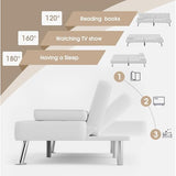 Flamaker Futon Sofa Bed Modern Folding Futon Set PU Leather Convertible Recliner Lounge for Living Room with 2 Cup Holders, Removable Armrests (PU Leather, White) Flamaker
