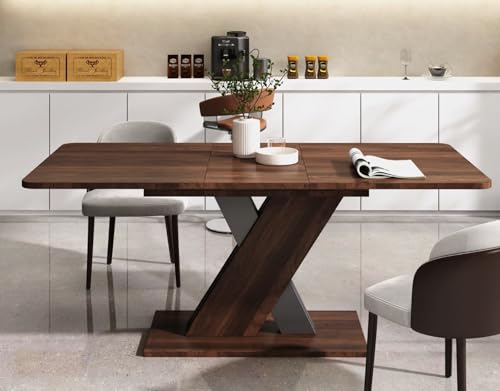 KEIKI 55.12”-70.87”L Extendable Dining Room Console Table for 4-8 People, Wood Modern Rectangle Expandable Kitchen Living Meeting Room Gatherings Furniture, Marble Walnut KEIKI