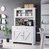 GarveeHome Kitchen Pantry Cabinet with Microwave Stand, Freestanding Hutch Cabinet with Buffet Cupboard, Tall Kitchen Cabinets with Adjustable Shelves for Dining Room, White GarveeHome