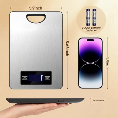 Food Scale, Digital Food Scale, Kitchen Scale with Hang Loop, 11lb Precise Baking Scale, Stainless Steel–High Precision Digital Scale for Food, Measures Grams, Ounces, Perfect for Home Cooking Baking Grovix
