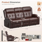 Futon Sofa Bed, 3-Seater Reclining Futon Home Theater Seating Couch with Flip Middle Backrest, RV Wall Hugger Sleeper Sofa Bed with Pockets, Dawer & Cup Holders, 150° Recline for RV & Living Room Tiooii