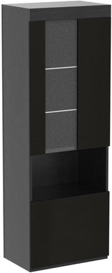 AMERLIFE 2 Piece 5-Tier High Gloss LED Lights Bookcase with Glass Doors, 71" Tall Modern Bookshelf Display Storage Cabinet Set of 2 with Adjustable Glass Shelves for Living Room, Office, Black AMERLIFE