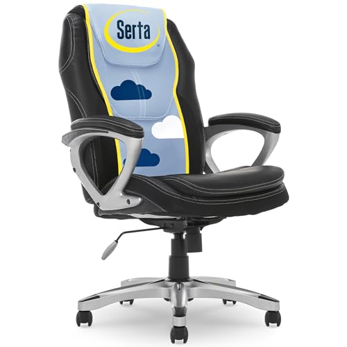 Serta Amplify Executive Office Chair with Faux Leather and Mesh, Adjustable Ergonomic Comfy Seat with Lumbar Support, Modern Computer DeskChairs, Swivel Rolling Wheels, Black Serta