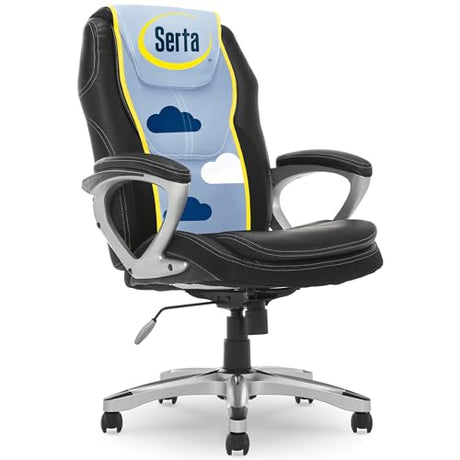 Serta Amplify Executive Office Chair with Faux Leather and Mesh, Adjustable Ergonomic Comfy Seat with Lumbar Support, Modern Computer DeskChairs, Swivel Rolling Wheels, Black Serta