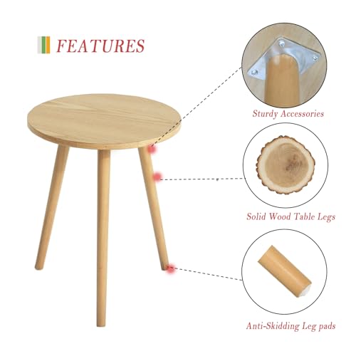 AWASEN Side Table Round, Small Accent Table Nightstand Modern End Table for Living Room Bedroom Office Small Spaces, 16''D x 19.5''H(Natural Walnut) - WoodArtSupply