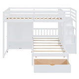 Ball & Cast Full Over Twin Bunk Bed with Safty Guardrail & Storage Stair,Wood Loft Bedframe W/Wardrobe & Drawers,Space-Saving Design,Easy Assembly,Versatile Furniture for Boy Girl Teen Bedroom,White Ball & Cast
