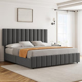 Garvee Full Size Bed Frame with 4 Storage Drawers, Adjustable Height Headboard, Linen Upholstered Platform Bed Frame, No Box Spring Needed, Easy Assembly, Grey Garvee