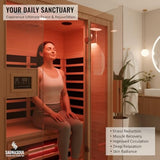 2-Person Infrared Sauna, Indoor Home Sauna Room Hemlock Wood Sauna Low EMF Far Infrared Heating with Tempered Glass Door Bluetooth Speakers, Chromotherapy Lights for Family（110V, 1850W）Truck delivery DWKWE