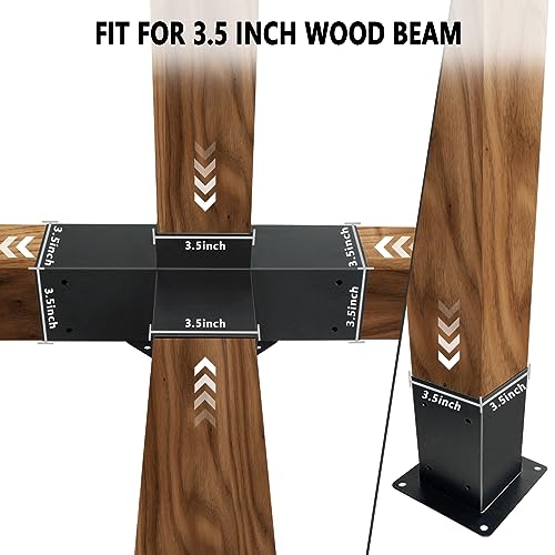 DEVALLEY 4-Way Right Corner Pergola Brackets Kit,Woodwork Brackets with Post Anchors for 4" x 4"(Actual:3.5"x3.5") Wood Beams for Patio Pergolas,Gazebos,Log Cabin W/Hardware (4 Pack)… DEVALLEY