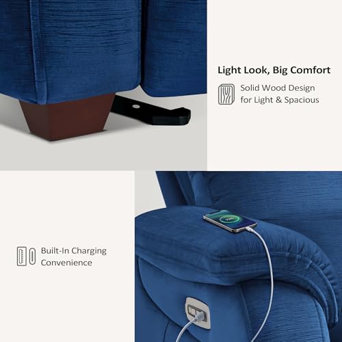 MCombo Power Zero Wall Hugger Recliner Chair for Small Space RV Living Room, Power Recliner with Adjustable Headrest, USB & USB-C Charging Ports, Fabric ST257 (Navy Blue)