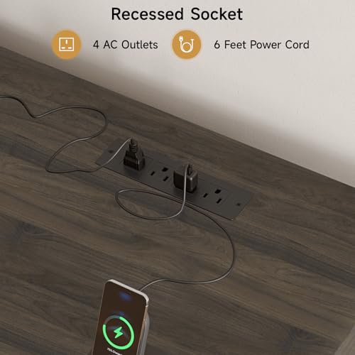 ONBRILL Standing Desk with Drawers, 55 x 23 Inch Electric Height Adjustable Desk with Storage & Outlets, for Computer Workstation, Home Office, Retro Curved Table Corner Design, Dark Walnut ONBRILL