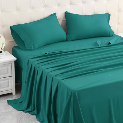 MICORAL Full Bed Sheets Set, Soft Breathable Bedding Sheet Set, Sheets Set with 16" Deep Pocket Design (4 Pieces, Full, Turquoise) MICORAL