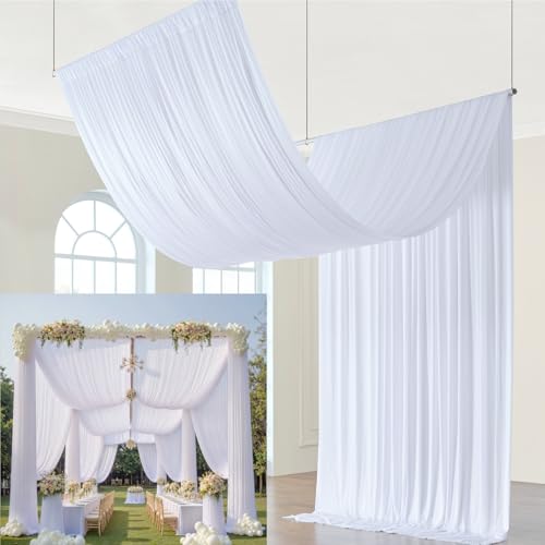 20ftx20ft White Backdrop Ceiling Drapes,4Panels 20ft Height Wrinkle Free Tent Draping Curtains, Fabric Drapery Ceiling Drapes for Wedding Ceremony Birthday Theme Parties with Rod Pocket Outpain