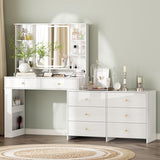 Ieejdn Makeup Vanity Desk with Mirror and Lights, Vanity Desk with 8 Drawers & Storage Shelves, Vanity Table with Power Outlet, 3 Color Modes & Adjustable Brightness Dressing Table, Bedroom,White Ieejdn