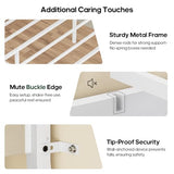 HAUOMS Bunk Bed for Small Space, Twin Over Twin Bunk Beds with Desk, Power Outlets, RGB LED Lights, Storage, Metal Beds with Safety Guardrail & Ladders, No Box Spring Needed (White, No Drawer) HAUOMS