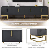 ON-TREND Modern TV Stand with Metal Legs and Gold Handles for TVs Up to 80'', Media Console Table with Cabinets and Adjustable Shelves, Luxury TV Cabinet with Geometric Lines for Living Room, Black Harper & Bright Designs