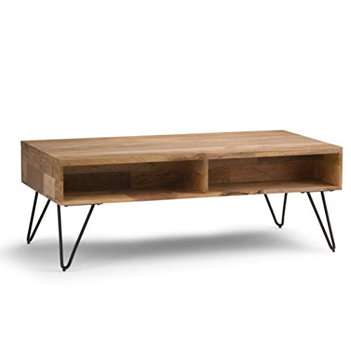 SIMPLIHOME Hunter SOLID MANGO WOOD and Metal 48 Inch Wide Rectangle Industrial Lift Top Coffee Table in Natural, For the Living Room and Family Room SIMPLIHOME