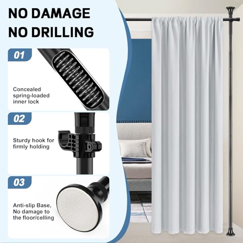 Room Divider Curtain Rod, No Drilling Rod, 48-120inch (H) 28-144inch(W) Adjustable Partition Hanging Room Dividers, Room Partitions and Dividers Floor to Ceiling Self Stand for Space Partition Black CALCHELE