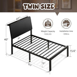Einhomn Twin Bed Frame with Ergonomic Wooden Storage Headboard, LED Bed Frame with Charging Station, 12" UnderBed Storage, Heavy-Duty Metal Base, No Box Spring Needed, Easy Assembly, Black Einhomn