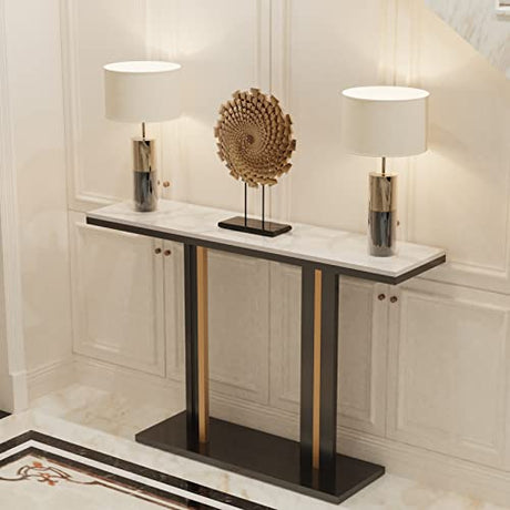 Wisfor Console Entry Table: Luxurious Console Entryway Table with Sintered Stone with Metal Frame for Foyer Decor, Living Room Sofa Side Table (White) Wisfor
