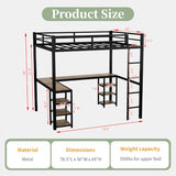 Sailret Full Metal Loft Bed with L-Shaped Desk and Shelves, Full Bed Frame with Ladder and Full-Length Guardrails, Space-Saving Bed for Bedroom, Black with Vintage Wood Desk Sailret