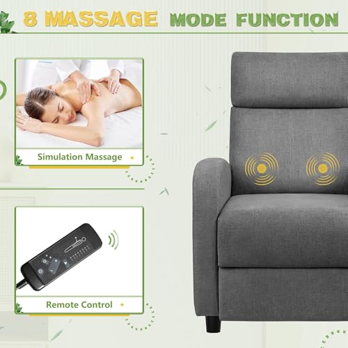 Furniwell Massage Recliner Chair for Living Room Adjustable Fabric Reclining Chair Home Theater Seating Modern Winback Single Sofa for Adults with Footrest (Gray) Furniwell