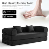 79" Convertible Sofa Bed with Fixed-Shape Frame & Removable Armrests, Modular Corduroy Sleeper Sofa, Folding Mattress Couch for Small Spaces - No Assembly Needed in Black (Includes 2 Pillows) SAVENICA