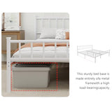 WJORATA Metal Platform Queen Bed Frame with Headboard Sturdy Steel Slats Support No Box Spring Needed Easy Assembly White WJORATA