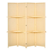 HOMCOM 4-Panel Folding Room Divider, 6 Ft Freestanding Bamboo Privacy Screen Panel with Storage Shelves for Bedroom or Office, Natural Wood Color HOMCOM