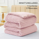 BEDELITE Fleece Full Comforter Set -Super Soft & Warm Fluffy Pink Bedding, Luxury Fuzzy Heavy Bed Set for Winter with 2 Pillow Cases BEDELITE