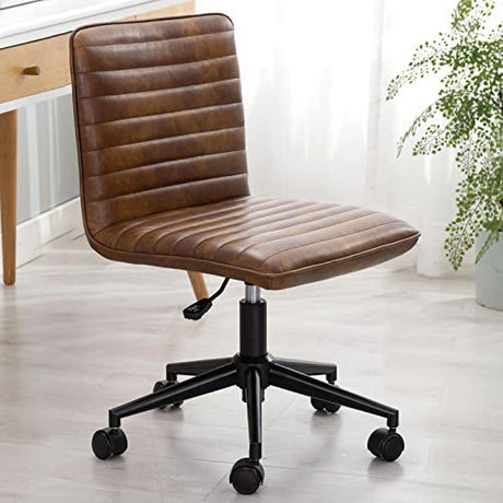 Furnimart Armless Office Desk Chair Task Chair Faux Leather Upholstered Task Chair Teen Desk Chair Mid-Back 360° Swivel Adjustable Small Chair (Leather-DustYellow) Furnimart