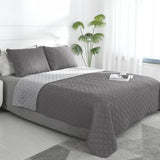 Easy-Going King Size Reversible Quilt Set with 1 Quilt and 2 Pillow Shams, Soft Bed Quilt Cover, Water Resistant Lightweight Microfiber Bedspread, Stain Resistant, Gray/Light Gray Easy-Going