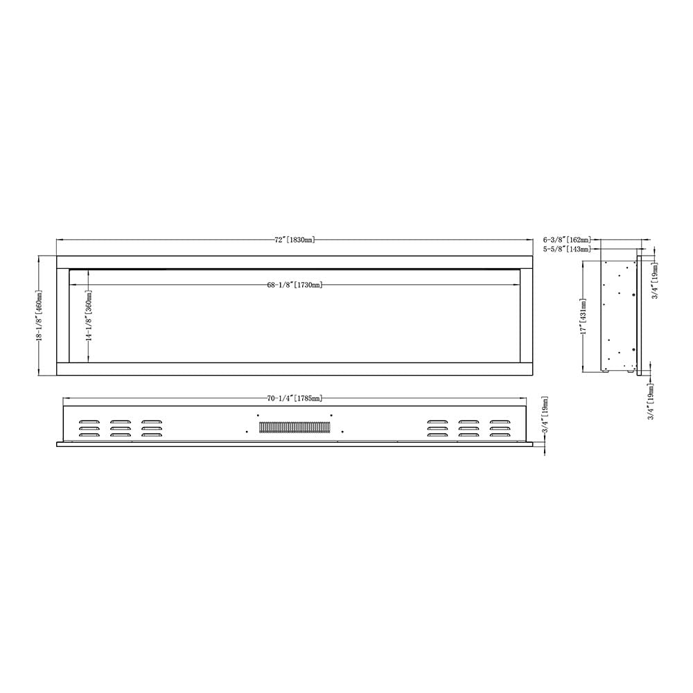 Modern Ember Highmark 72 Inch Smart Linear Electric Fireplace - Premium Flame with 10 Colors, Sleek Hidden Vent Design, Install Recessed in-Wall or Wall-Mount, WiFi and Voice-Enabled