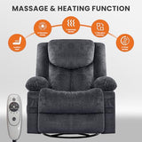 Swivel Recliner Chair for Adults,Oversized Rocker Recliner with Massage and Lumbar Heat,Rocking Chair with Side Pocket,2 Cup Holders,for Living Room