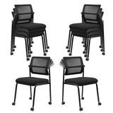 CLATINA 8PK Mesh Stacking Office Desk Chairs with Wheels, Portable Stackable Bulk Waiting Room Armless Chair with Adjustable Back & Fabric Seat for Guest Lobby Side School Church Conference Break CLATINA