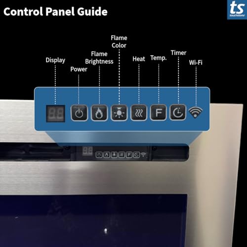 Touchstone Sideline Deluxe -Stainless Steel Smart Electric Fireplace- 60" Wide- Alexa/WiFi-Enabled- in Wall Recessed- 5 Flame Settings- 9 Flame Colors- 1,500W Heater- Log & Crystal Options- 86277 Touchstone