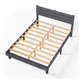 VINGLI Platform Bed Frame Queen Size with Linen Fabric Headboard,Modern Panel Low Profile Bed with Upholstered & Sturdy Slats Support for Bedroom, Mattress Foundation, Dark Gray VINGLI