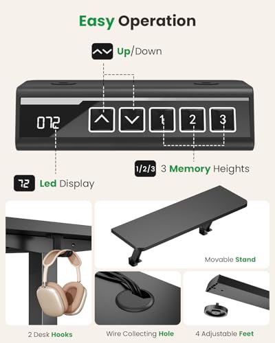DeskShow L-Shaped Standing Desk - 63 Inch Adjustable Corner Standing Desk with Flexible Monitor Stand, Electric Sit Stand Computer Table with Memory Controller for Home Office DeskShow