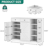 Loomie 5-Tier Shoe Cabinet with 4 Side Cubbies, Farmhouse Shoe Rack Cabinet with 6 Adjustable Shelves & 2 Drawers, Freestanding Shoe Storage Cabinet with 4 Brackets & 2 Hooks for Entryway (White) Loomie