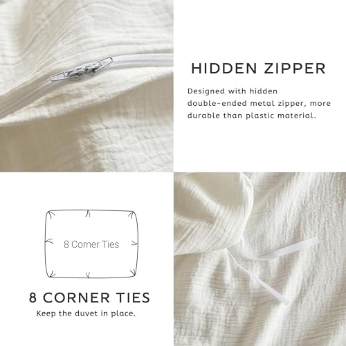 SE SOFTEXLY Muslin Duvet Cover King Size, 100% Washed Cotton Duvet Cover Set, Ultra Soft Comforter Cover Linen Like, 3 Pieces Minimalist Gauze Duvet Cover with 2 Pillowcases, 90"x104", White SE SOFTEXLY