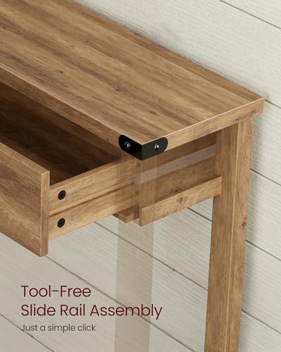 VASAGLE LIRY Collection - Console Table with 3 Drawers and Open Storage Shelf, Narrow Entryway Sofa Table for Living Room, Farmhouse Style, Metal Corners, Honey Brown ULNT142KB02S VASAGLE