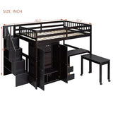 Ball & Cast Loft Bed Full Size with Storage Stairs and Bookshelf,Space-Saving Multifunctional Furniture Bed Frame w/Desk & Wardrobe,for Apartment,Bedroom,Espresso Ball & Cast
