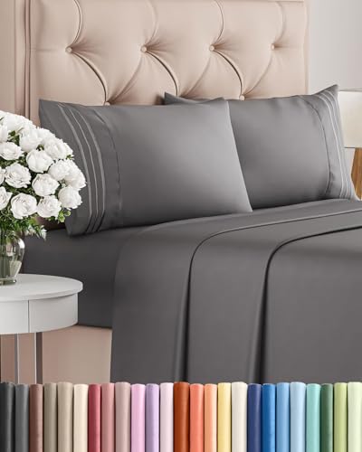 Queen Size 4 Piece Sheet Set - Comfy Breathable & Cooling Bed Sheets Set - Hotel Luxury Bedding for Women, Men, Kids, Teens, Boys & Girls - Deep Pockets, Soft and Wrinkle Free - Oeko-Tex - Dark Grey CGK Unlimited