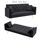 Anwick 72" Modern Velvet Sofa Bed Futon,Convertible Folding Sleeper Bed Couches with 3 Adjustable Backrests,Tufted Recliner Loveseat with Golden Chrome Legs for Small Living Room Office (Black) Anwick