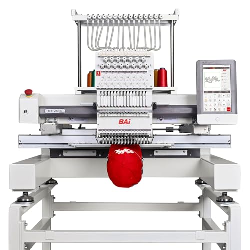 BAi The Vision 15-Needle Commercial Embroidery Machine, 20x16inch Areas, True 1200SPM Stable Production via Institch to Wi-Fi, Calculating Costs and Design Software High-Precision for Business